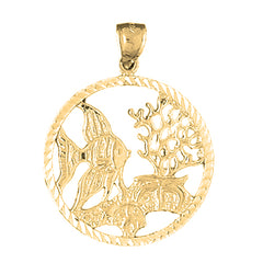 Yellow Gold-plated Silver Tropical Fish And Coral Pendant