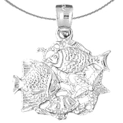 Sterling Silver Tropical Fish, Coral,And Starfish Pendant (Rhodium or Yellow Gold-plated)
