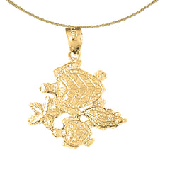 Sterling Silver Turtle, Starfish, And Shell Pendant (Rhodium or Yellow Gold-plated)