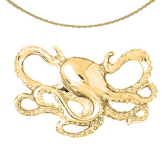 Oktopus-Anhänger aus Sterlingsilber (rhodiniert oder gelbvergoldet)