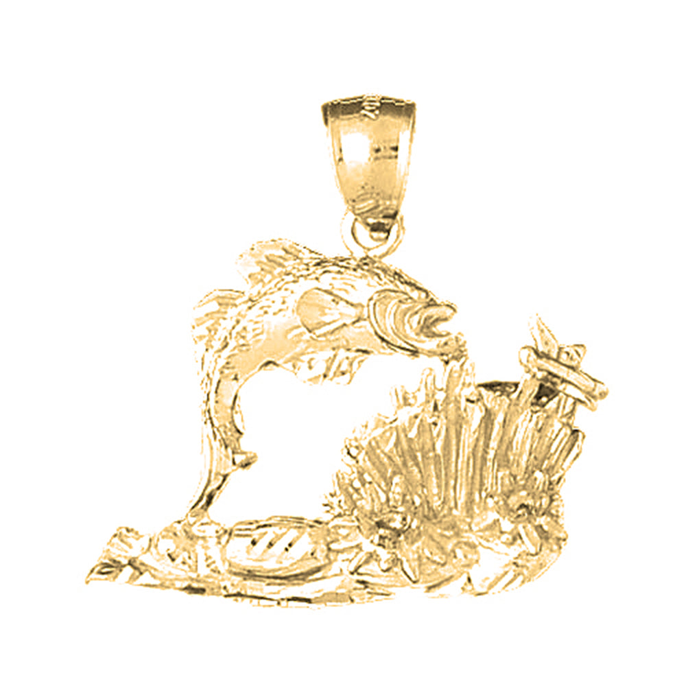 Yellow Gold-plated Silver Tropical Fish And Coral Pendant