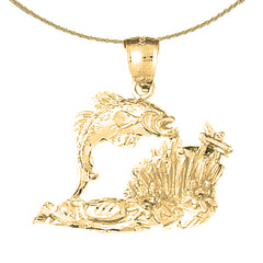 Sterling Silver Tropical Fish And Coral Pendant (Rhodium or Yellow Gold-plated)
