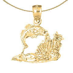 Sterling Silver Tropical Fish And Coral Pendant (Rhodium or Yellow Gold-plated)
