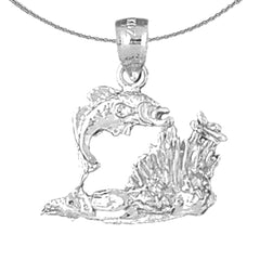 Sterling Silver Tropical Fish And Coral Pendant (Rhodium or Yellow Gold-plated)
