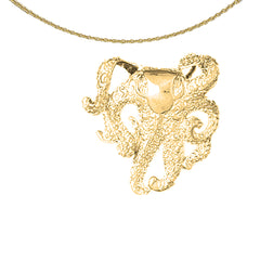 Sterling Silver Octopus Pendant (Rhodium or Yellow Gold-plated)
