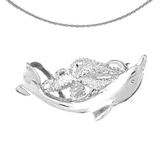 Sterling Silver Octopus And Dolphin Pendant (Rhodium or Yellow Gold-plated)