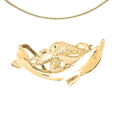 Sterling Silver Octopus And Dolphin Pendant (Rhodium or Yellow Gold-plated)
