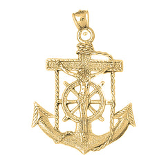 Yellow Gold-plated Silver Mariners Cross/Crucifix Pendant