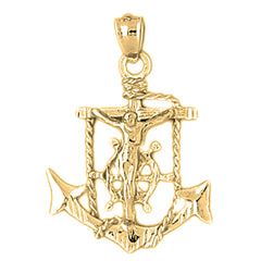 Yellow Gold-plated Silver Mariners Cross/Crucifix Pendant