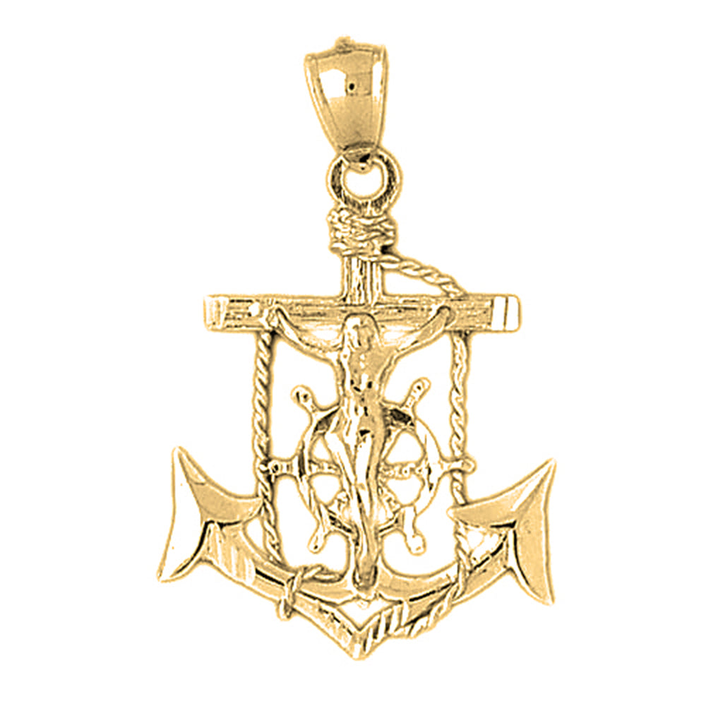 Yellow Gold-plated Silver Mariners Cross/Crucifix Pendant