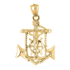 Yellow Gold-plated Silver Mariners Cross/Crucifix Pendant