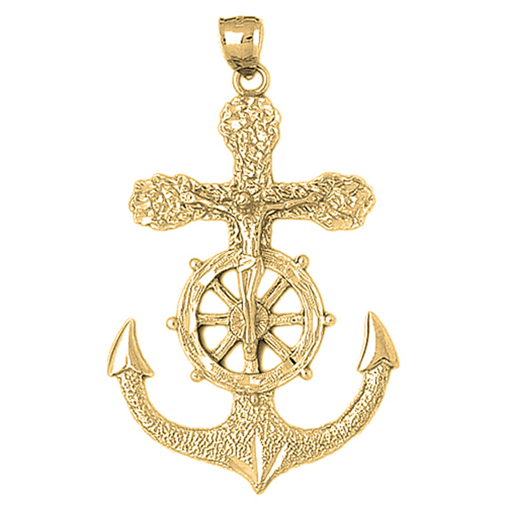 Yellow Gold-plated Silver Mariners Cross/Crucifix Pendant