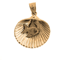 Yellow Gold-plated Silver Shell With Fish Pendant