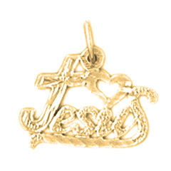 Yellow Gold-plated Silver I (Love) Heart Jesus Pendant