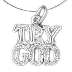 Sterling Silver Try God Pendant (Rhodium or Yellow Gold-plated)