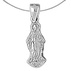 Sterling Silver Mother Mary Pendant (Rhodium or Yellow Gold-plated)