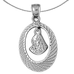 Sterling Silver Mother Mary Pendant (Rhodium or Yellow Gold-plated)