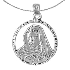 Sterling Silver Mother Mary Pendant (Rhodium or Yellow Gold-plated)