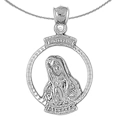 Sterling Silver Mother Mary Pendant (Rhodium or Yellow Gold-plated)