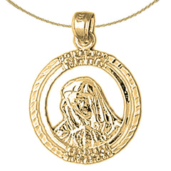 Sterling Silver Mother Mary Pendant (Rhodium or Yellow Gold-plated)