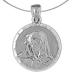 Sterling Silver Mother Mary Pendant (Rhodium or Yellow Gold-plated)