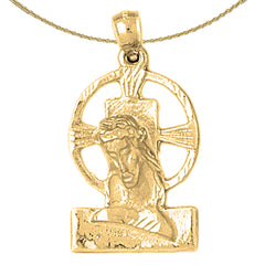 Sterling Silver Jesus Medal Pendant (Rhodium or Yellow Gold-plated)