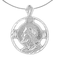 Sterling Silver Jesus Medal Pendant (Rhodium or Yellow Gold-plated)