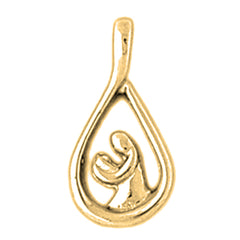 Yellow Gold-plated Silver Mother Mary, Mother And Child Pendant