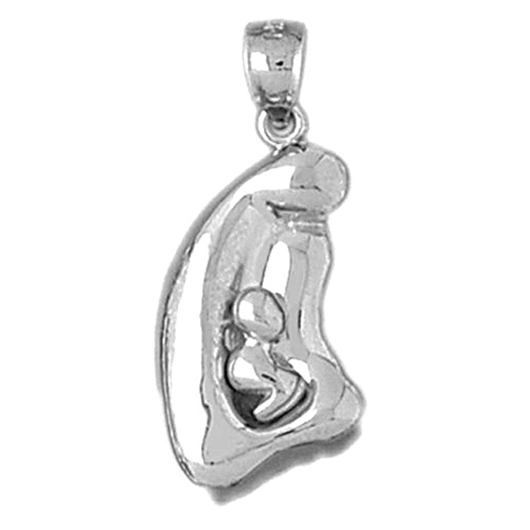 Sterling Silver Mother Mary, Mother And Child Pendant