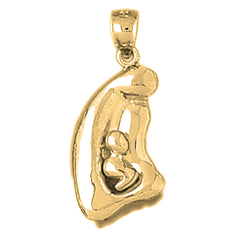 Yellow Gold-plated Silver Mother Mary, Mother And Child Pendant