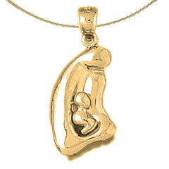 Sterling Silver Mother Mary, Mother And Child Pendant (Rhodium or Yellow Gold-plated)