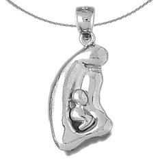 Sterling Silver Mother Mary, Mother And Child Pendant (Rhodium or Yellow Gold-plated)