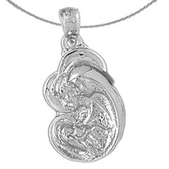 Sterling Silver Mother Mary, Mother And Child Pendant (Rhodium or Yellow Gold-plated)