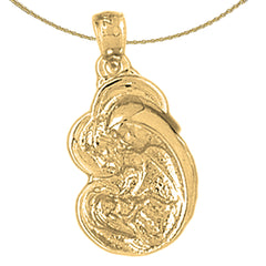Sterling Silver Mother Mary, Mother And Child Pendant (Rhodium or Yellow Gold-plated)