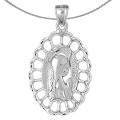 Sterling Silver Mother Mary, Praying Woman Pendant (Rhodium or Yellow Gold-plated)