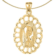 Sterling Silver Mother Mary, Praying Woman Pendant (Rhodium or Yellow Gold-plated)