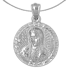 Sterling Silver Our Lady Guadalupe Pendant (Rhodium or Yellow Gold-plated)