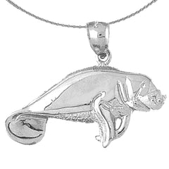 Sterling Silver Manatee Pendant (Rhodium or Yellow Gold-plated)