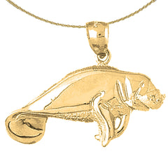 Sterling Silver Manatee Pendant (Rhodium or Yellow Gold-plated)