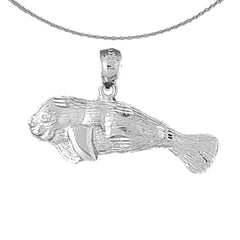 Colgante de manatí de plata de ley (bañado en rodio o oro amarillo)