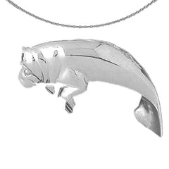 Sterling Silver Manatee Pendant (Rhodium or Yellow Gold-plated)