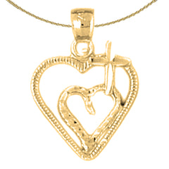 Sterling Silver Heart With Cross Pendant (Rhodium or Yellow Gold-plated)
