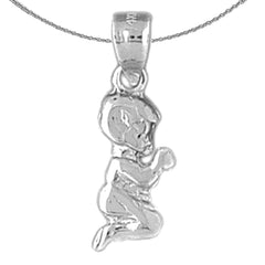 Colgante de niño rezando en plata de ley (bañado en rodio o oro amarillo)