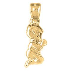 Yellow Gold-plated Silver Praying Boy Pendant