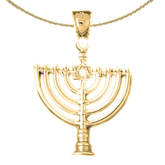 Sterling Silver Menorah Pendant (Rhodium or Yellow Gold-plated)