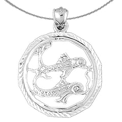 Sterling Silver Pisces Zodiac Sign Pendant (Rhodium or Yellow Gold-plated)