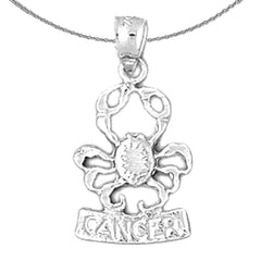 Sterling Silver Cancer Zodiac Sign Pendant (Rhodium or Yellow Gold-plated)