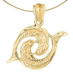 Sterling Silver Pisces Zodiac Sign Pendant (Rhodium or Yellow Gold-plated)