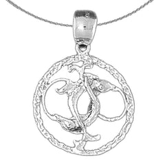 Sterling Silver Pisces Zodiac Sign Pendant (Rhodium or Yellow Gold-plated)