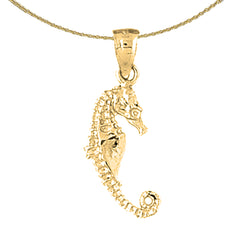 Colgante 3D de caballito de mar de plata de ley (bañado en rodio o oro amarillo)